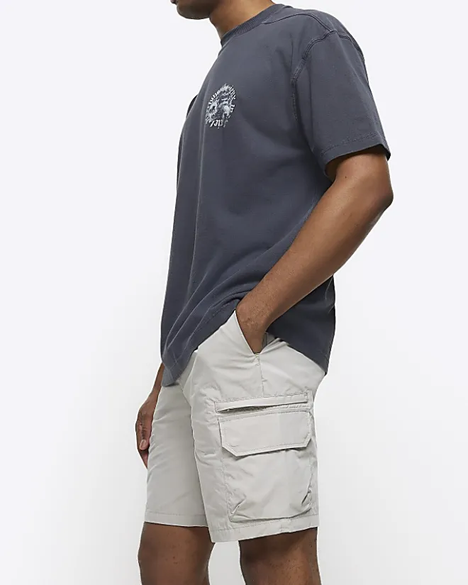 River Island regular fit cargo shorts Grey Sale