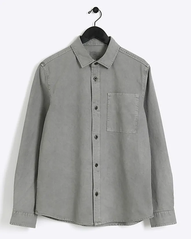 River Island regular fit chest pocket shirt Grey Outlet