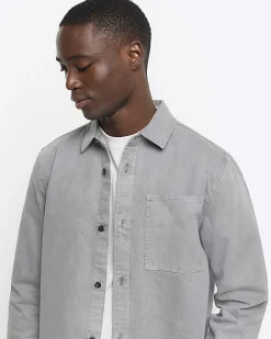River Island regular fit chest pocket shirt Grey Outlet