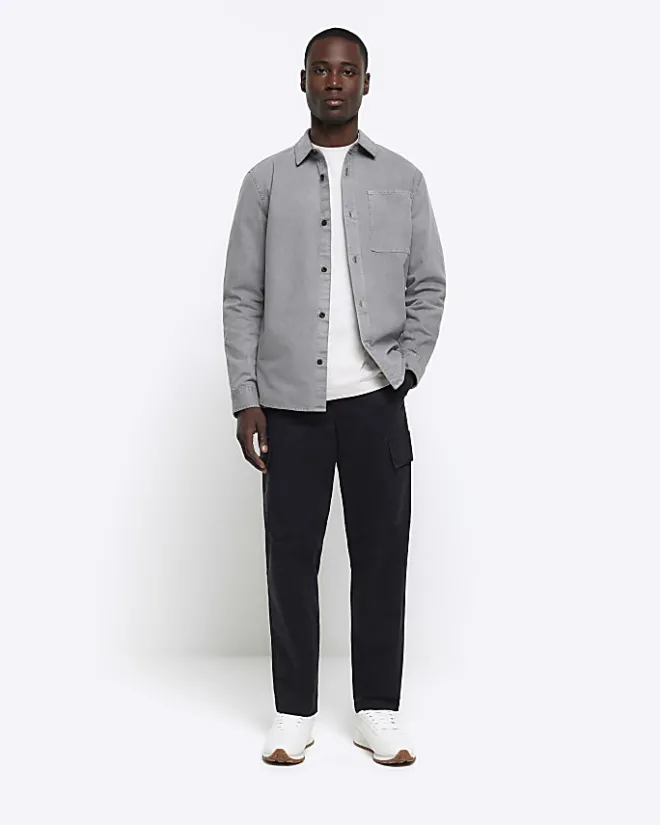 River Island regular fit chest pocket shirt Grey Outlet