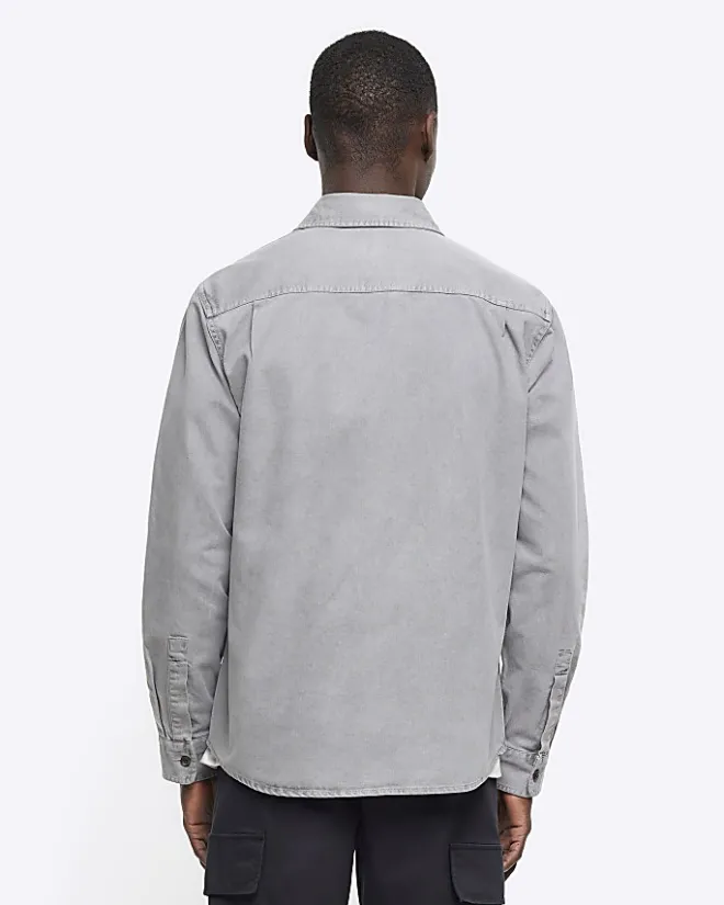 River Island regular fit chest pocket shirt Grey Outlet