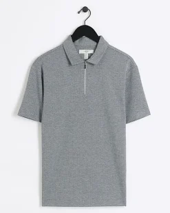 River Island regular fit Herringbone half zip polo Grey New