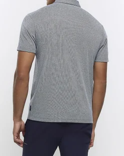 River Island regular fit Herringbone half zip polo Grey New