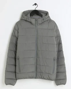 River Island regular fit hooded puffer jacket Grey Online