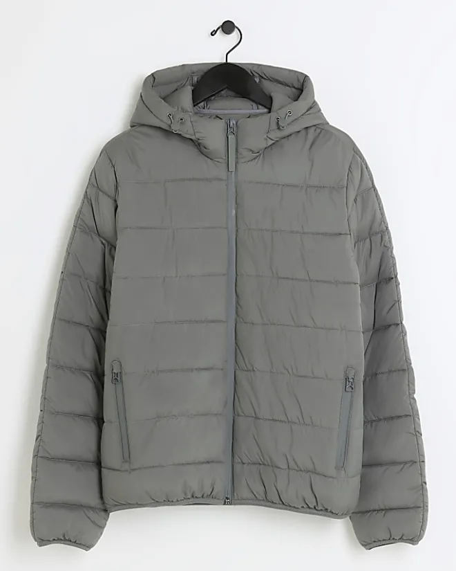 River Island regular fit hooded puffer jacket Grey Online