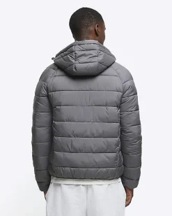 River Island regular fit hooded puffer jacket Grey Online