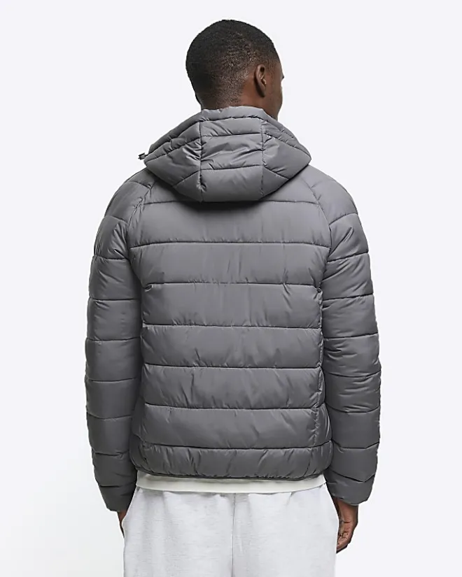 River Island regular fit hooded puffer jacket Grey Online