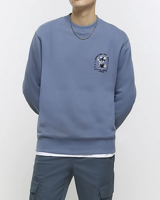 River Island regular fit Japanese graphic sweatshirt Grey Online
