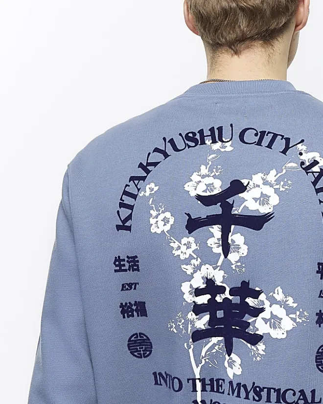 River Island regular fit Japanese graphic sweatshirt Grey Online