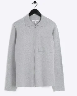 River Island regular fit zip up jumper Grey Fashion