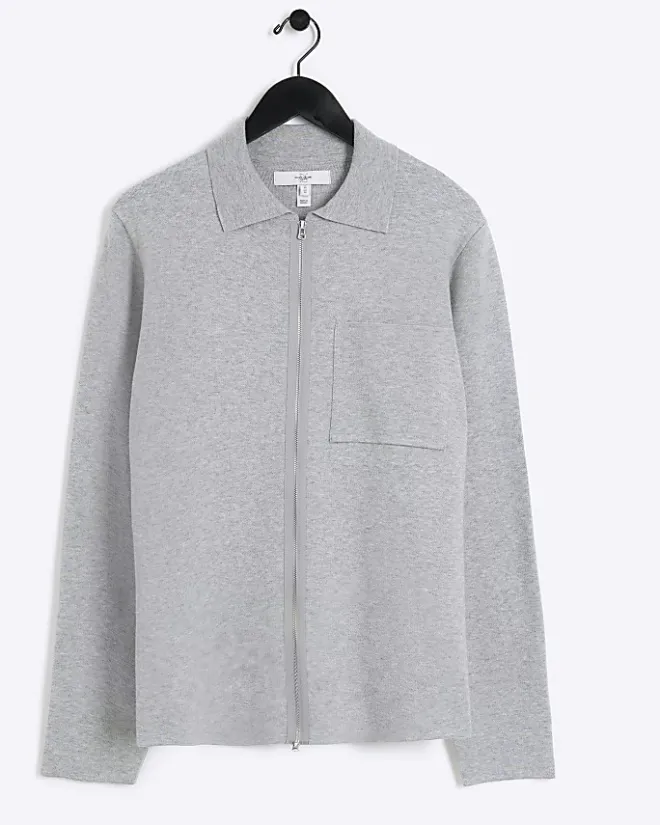 River Island regular fit zip up jumper Grey Fashion