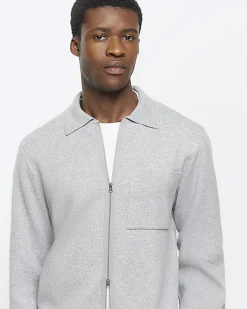 River Island regular fit zip up jumper Grey Fashion