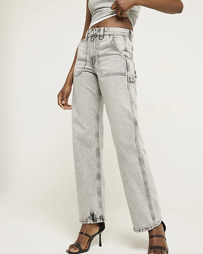 River Island relaxed straight cargo jeans Grey Fashion