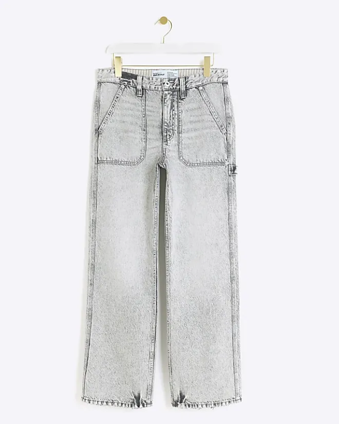 River Island relaxed straight cargo jeans Grey Fashion