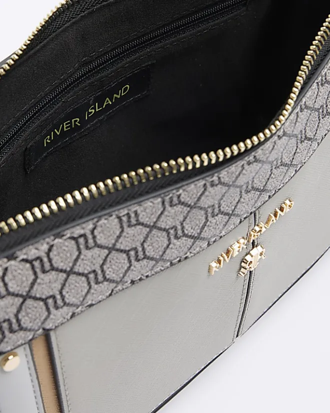 River Island RI monogram panel cross body bag Grey Best