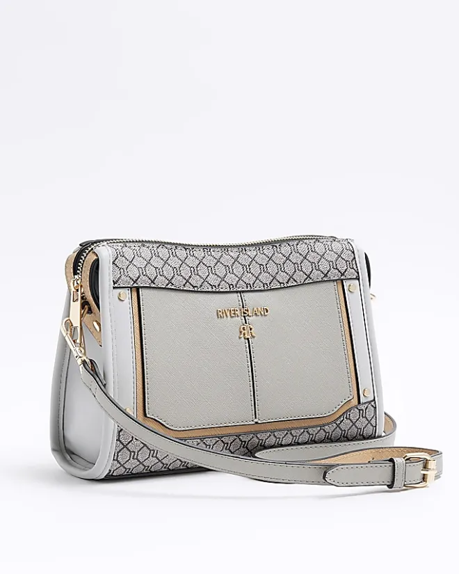 River Island RI monogram panel cross body bag Grey Best