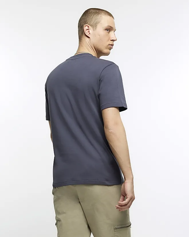 River Island RI studio slim fit t-shirt Grey Sale