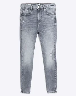 River Island ripped high waisted super skinny jeans Grey Discount