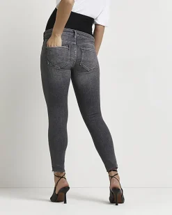 River Island ripped mid rise maternity skinny jeans Grey Clearance
