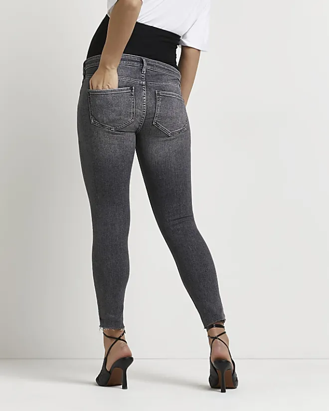 River Island ripped mid rise maternity skinny jeans Grey Clearance