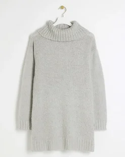 River Island roll neck jumper dress mini Grey Clearance