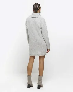 River Island roll neck jumper dress mini Grey Clearance