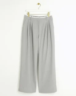 River Island side stripe wide leg trousers Grey New