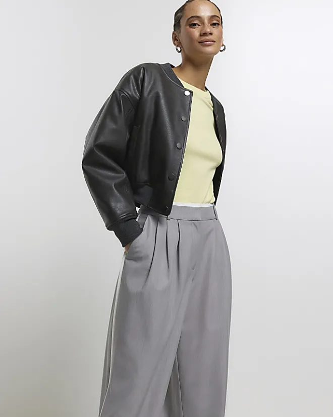 River Island side stripe wide leg trousers Grey New