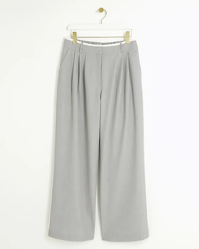 River Island side stripe wide leg trousers Grey New