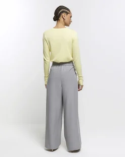 River Island side stripe wide leg trousers Grey New