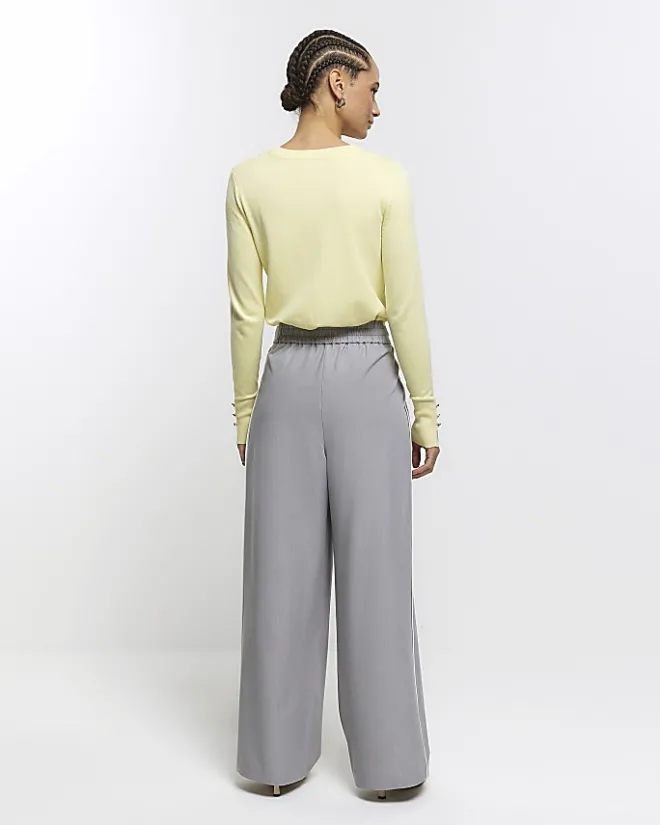 River Island side stripe wide leg trousers Grey New