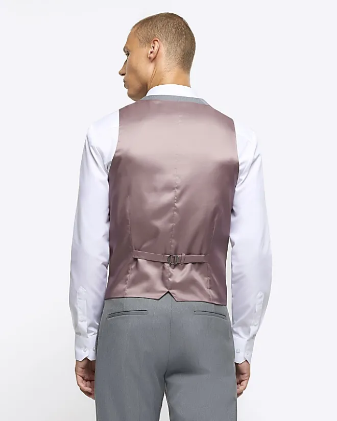 River Island Skinny fit twill suit waistcoat Grey Best
