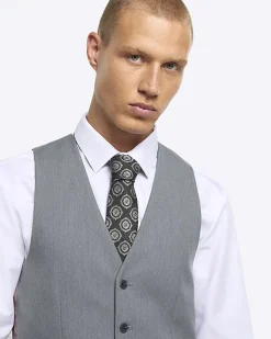 River Island Skinny fit twill suit waistcoat Grey Best