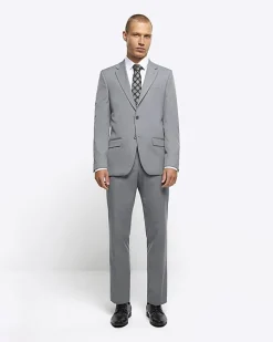 River Island Skinny fit twill suit waistcoat Grey Best