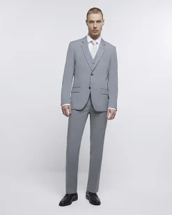 River Island skinny fit twill waistcoat Grey Outlet