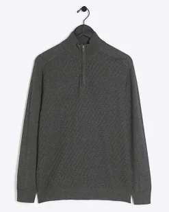 River Island slim fit cable half zip jumper Grey Online