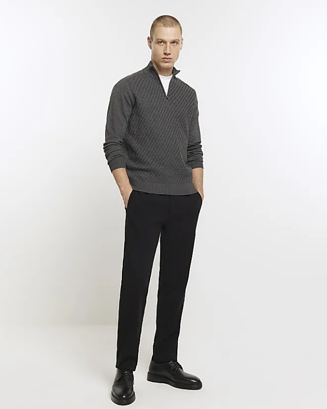 River Island slim fit cable half zip jumper Grey Online