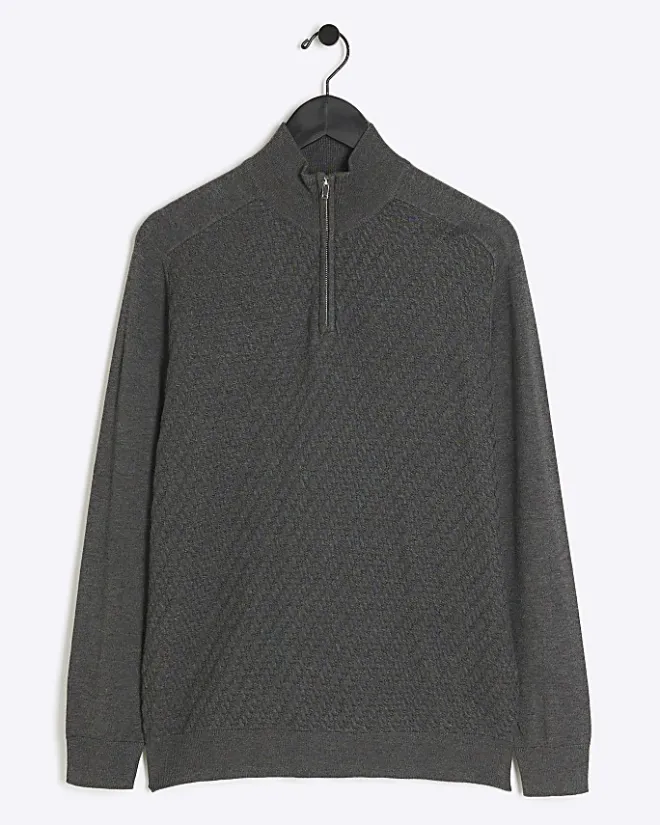 River Island slim fit cable half zip jumper Grey Online