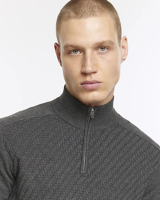 River Island slim fit cable half zip jumper Grey Online