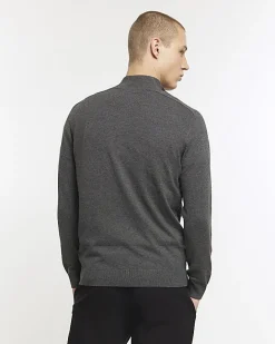 River Island slim fit cable half zip jumper Grey Online