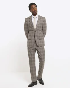 River Island slim fit check suit jacket Grey Hot