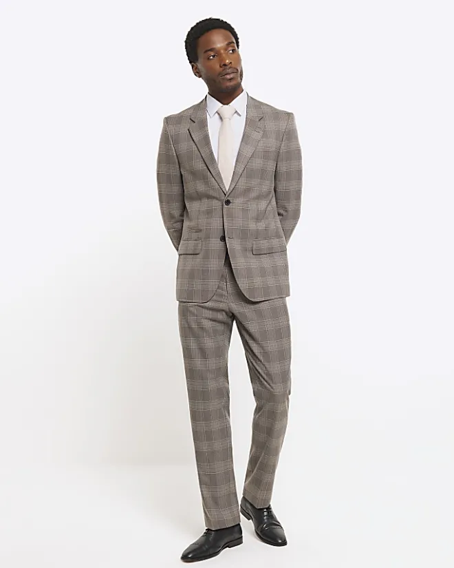 River Island slim fit check suit jacket Grey Hot