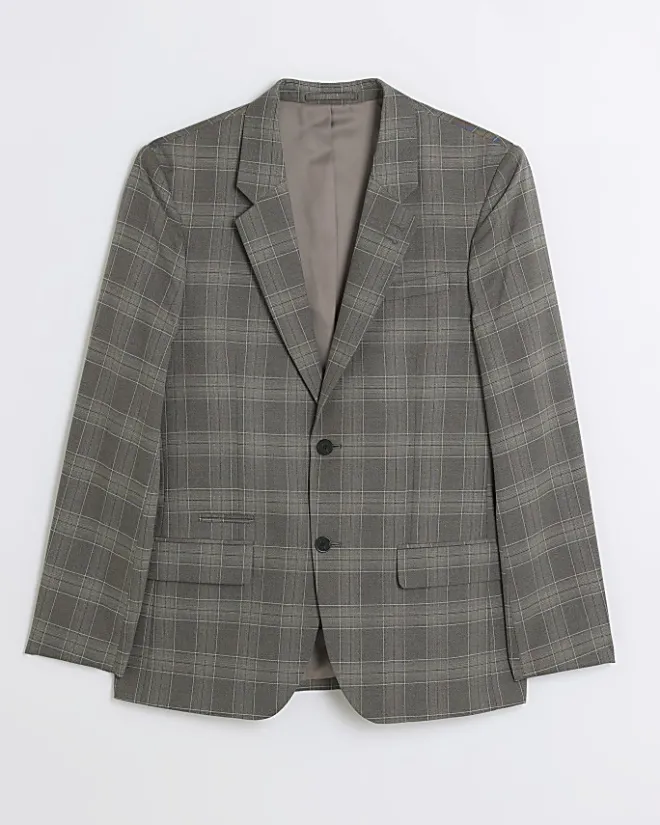 River Island slim fit check suit jacket Grey Hot
