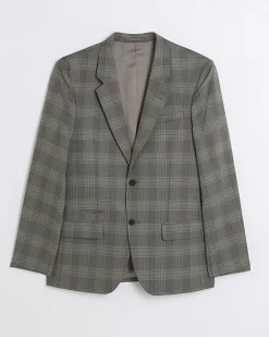River Island slim fit check suit jacket Grey Hot