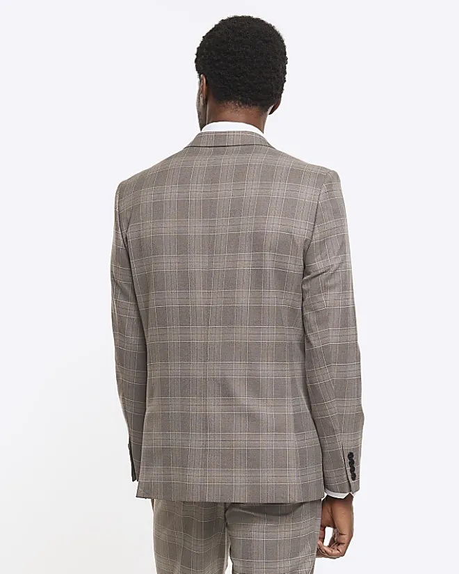 River Island slim fit check suit jacket Grey Hot