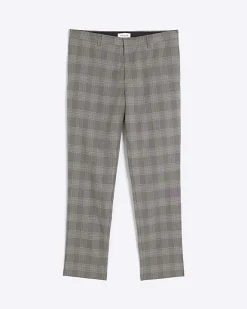 River Island slim fit check suit trousers Grey New