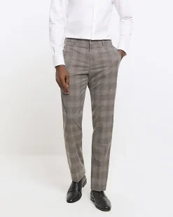 River Island slim fit check suit trousers Grey New