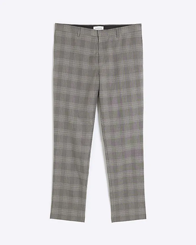 River Island slim fit check suit trousers Grey New