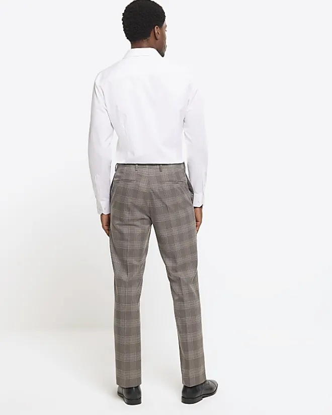 River Island slim fit check suit trousers Grey New