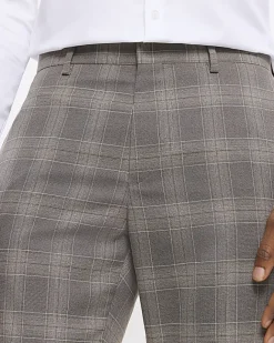 River Island slim fit check suit trousers Grey New